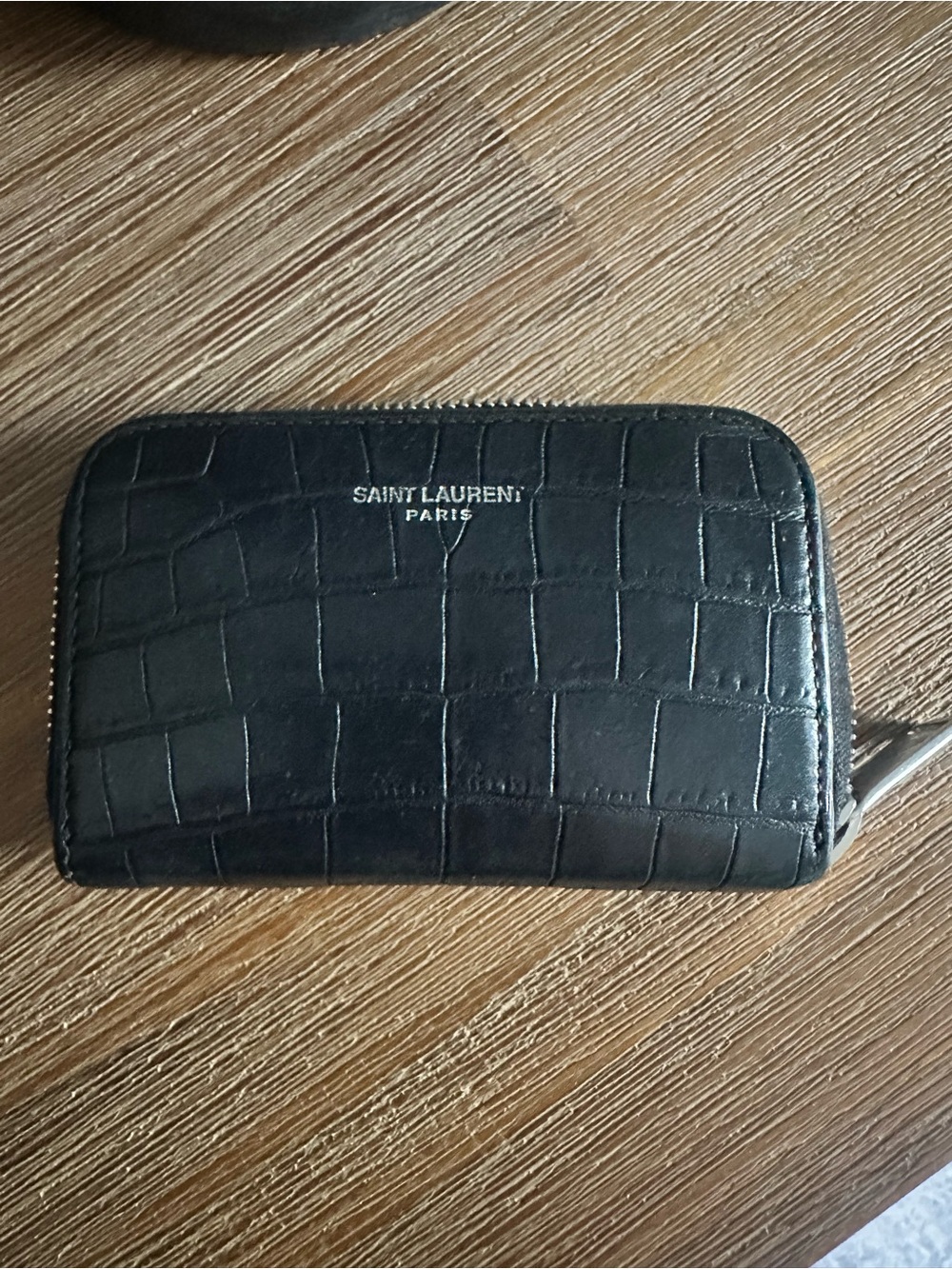 Saint Laurent Black Croc-Embossed Zip Wallet